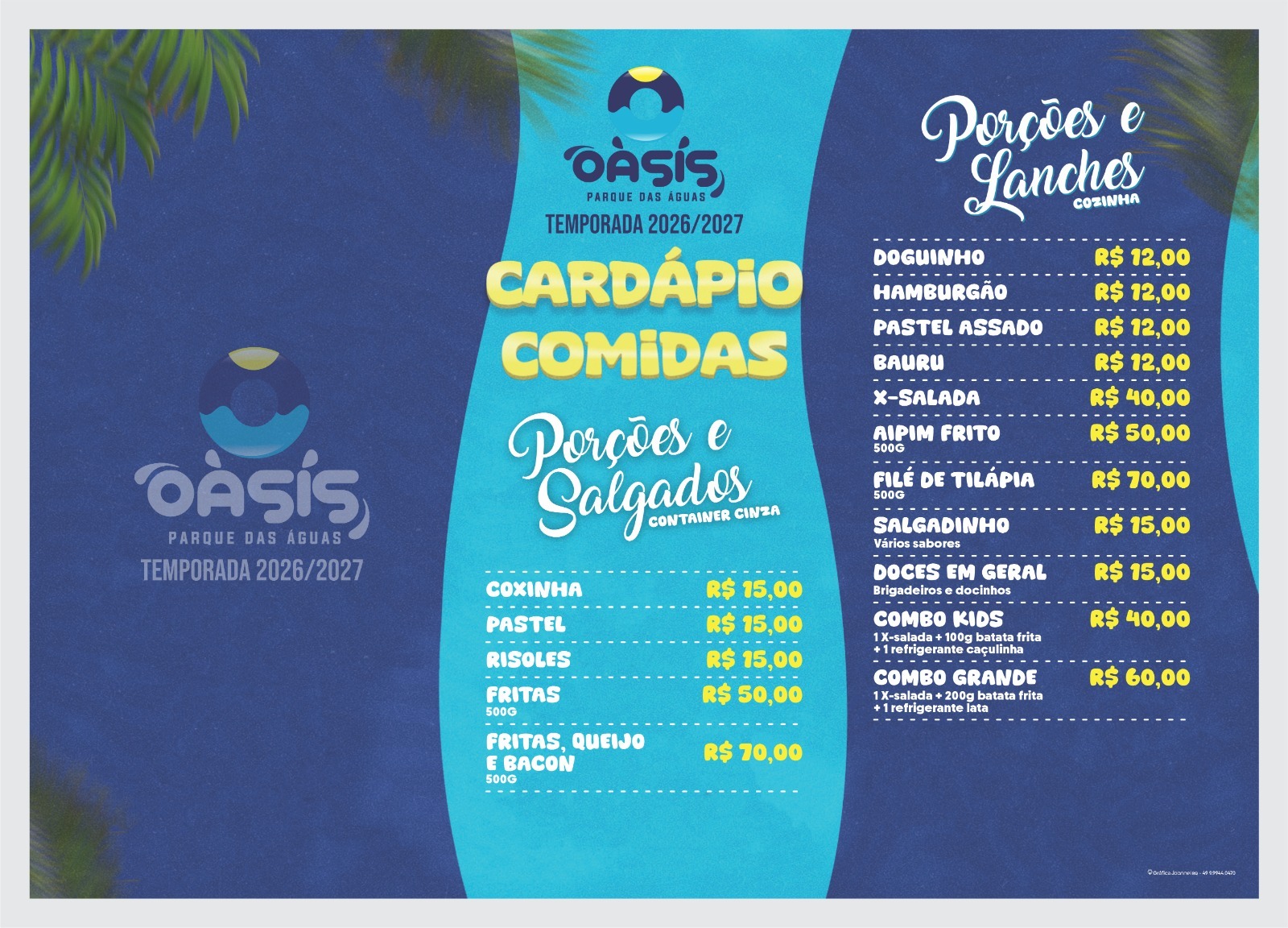 Cardápio Oásis Parque das Águas: comidas, porções e lanches
